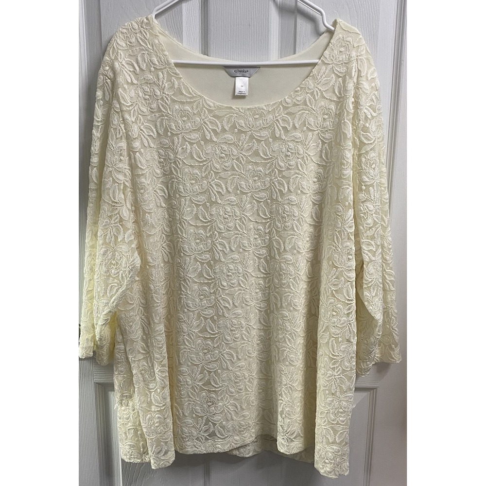 CJ Banks Women Ivory Lace Lined Tunic Top Stretchy Blouse Plus Sz. 3XL EUC